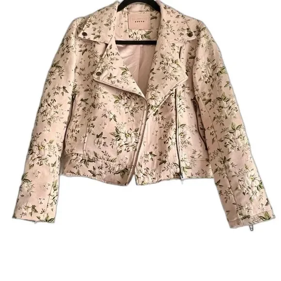 Blank NYC Pink Jacquard Floral Moto Jacket Size Small